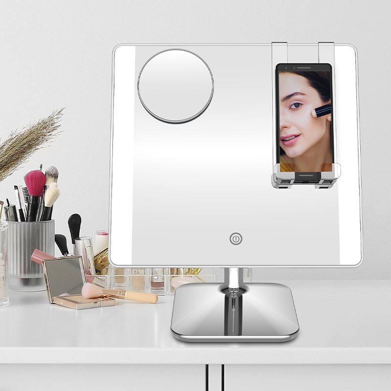 LED mirror with phone in removable holder